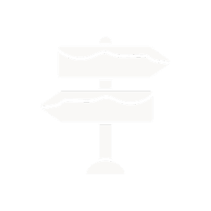 White direction sign on black background.