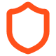 Orange shield icon on black background.