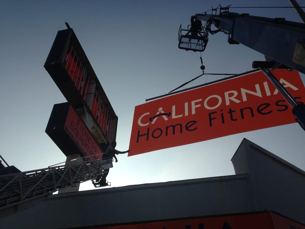 Sign installation for California Home Fitness store.