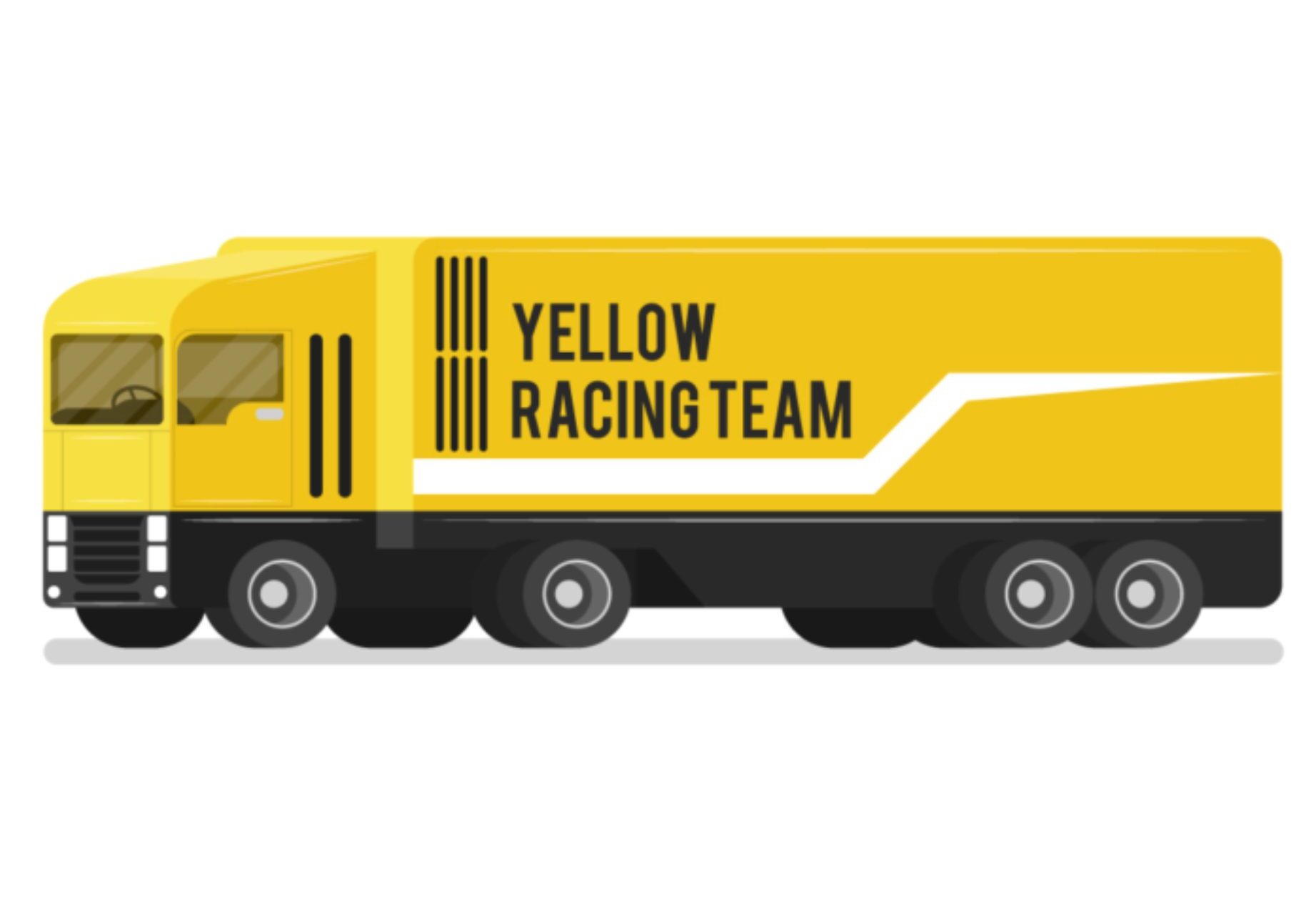 Yellow racing team truck illustration.