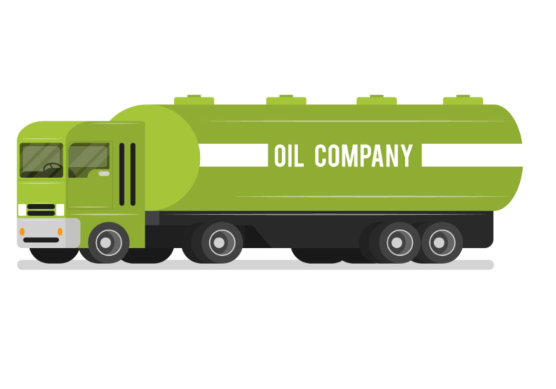 Green oil tanker truck, side view illustration.